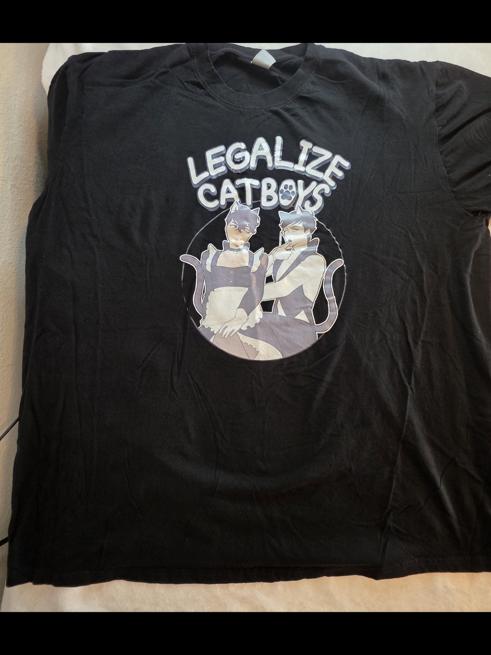 Legalize Catboys Graphic T-Shirt Anime Meme Black Tee 3XL Unisex